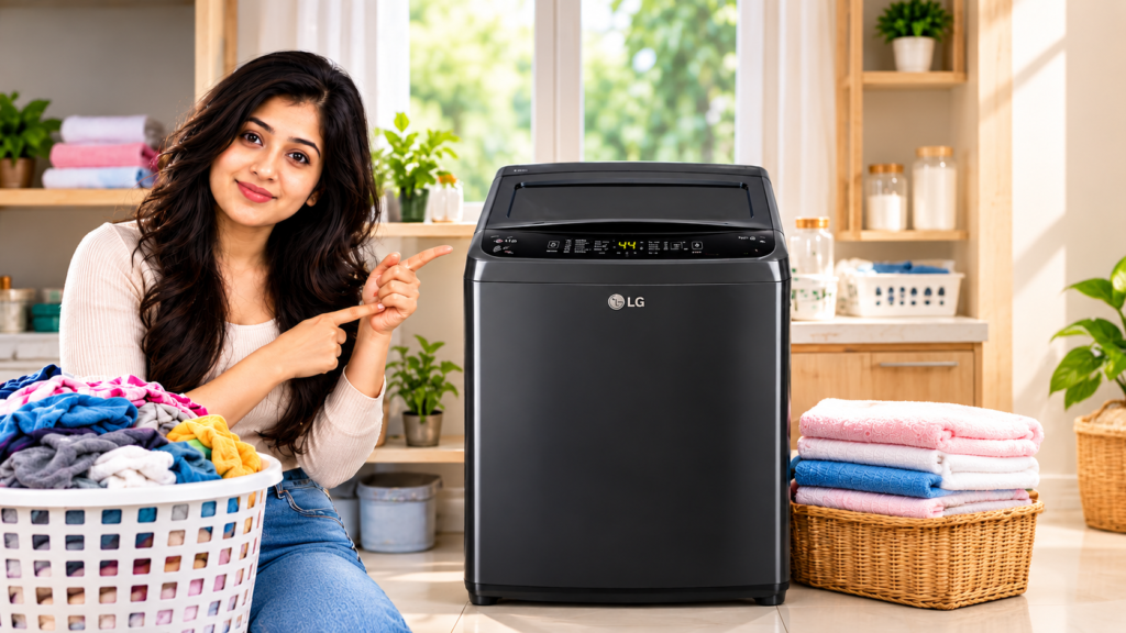 LG T90VBMB1S 9kg Middle Black top load washing machine with in-built heater and Steam