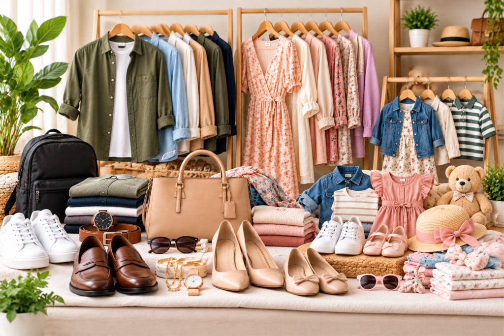 Fashion essentials for men women and children including clothing shoes bags and accessories